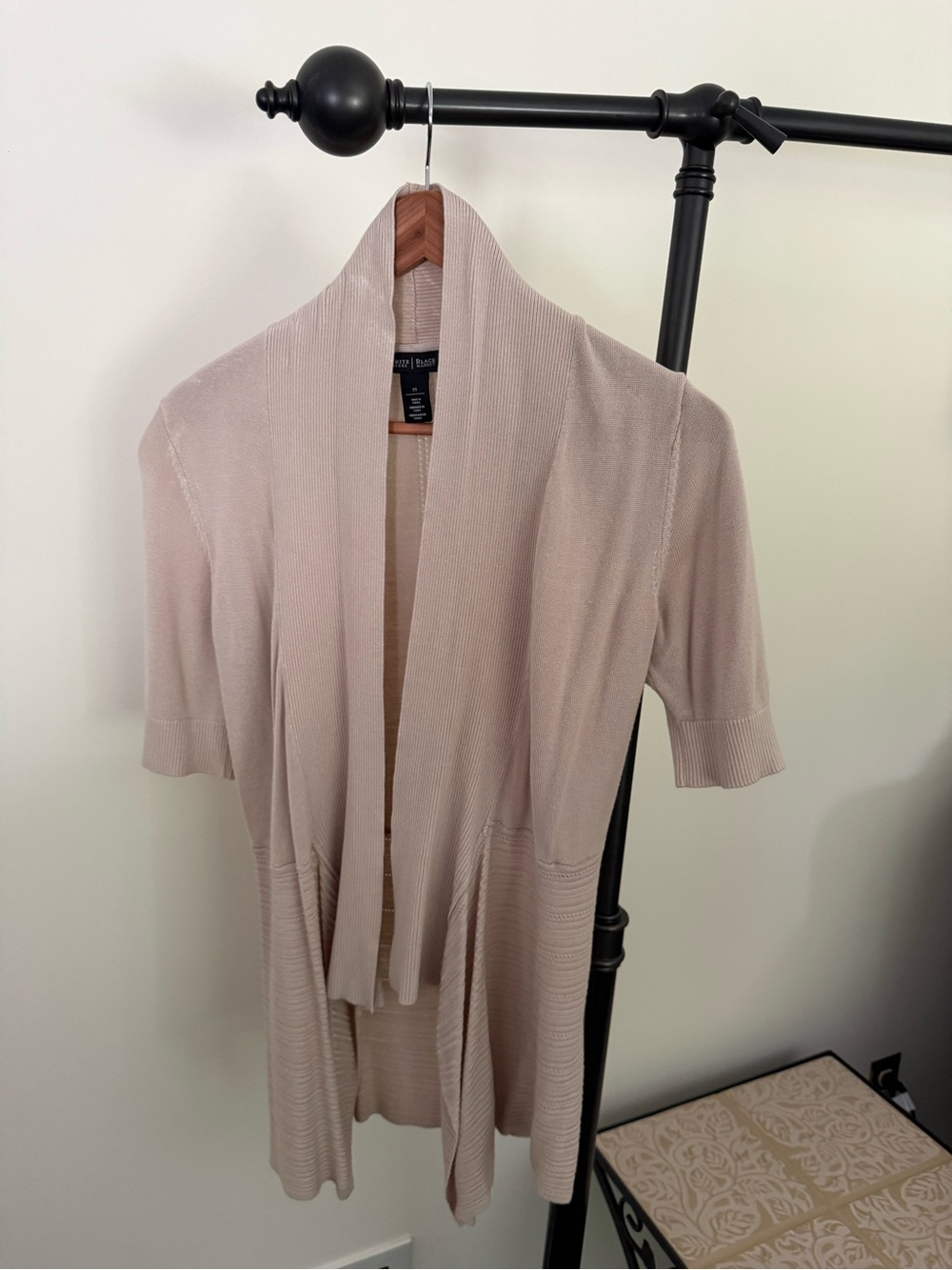 White House Black Market Beige Open-Front Short Sleeve Drape Cardigan